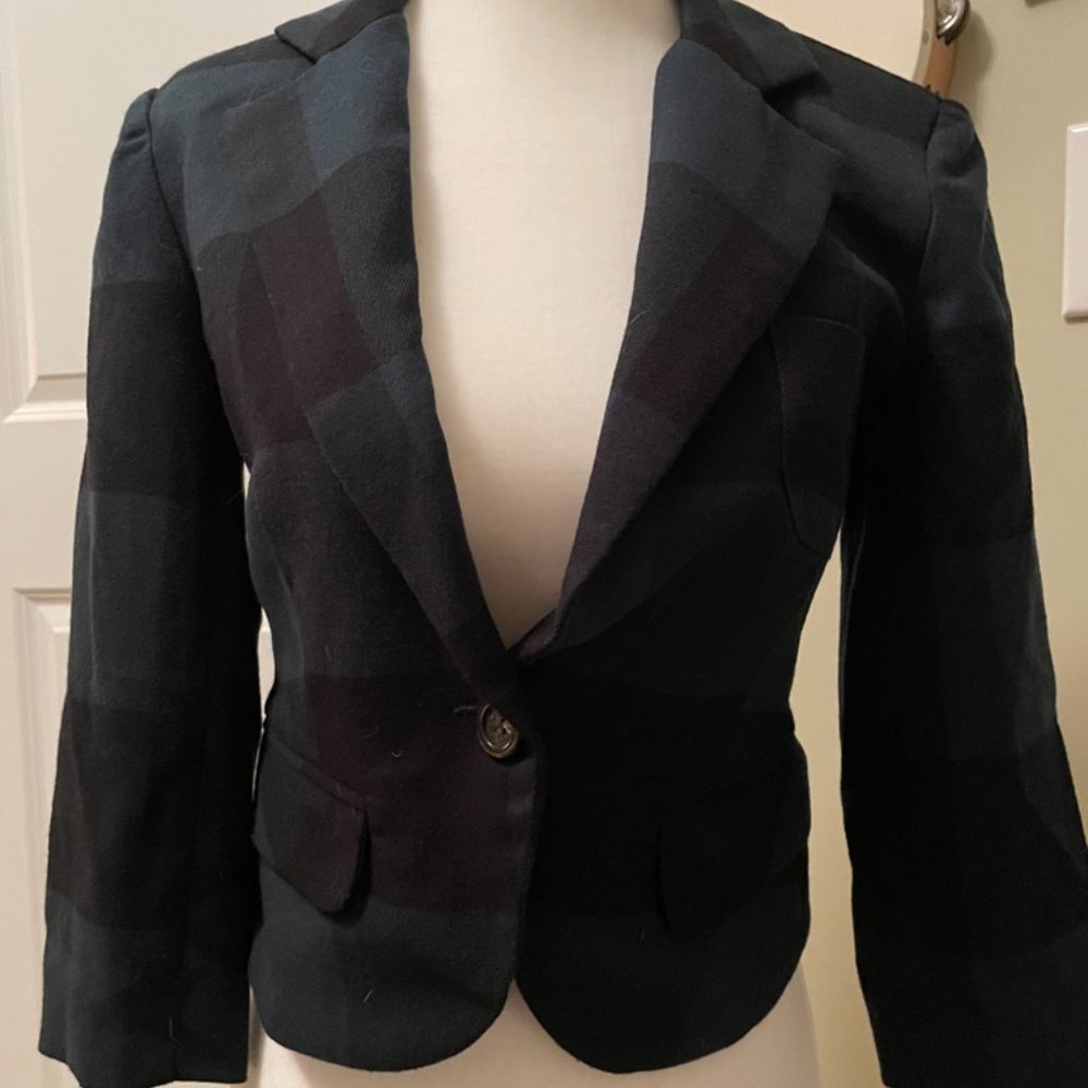 Jessica Simpson Green/Black Plaid Cropped Blazer XS